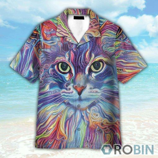 Hippie Colorful Cat Animal Hawaiian Shirt