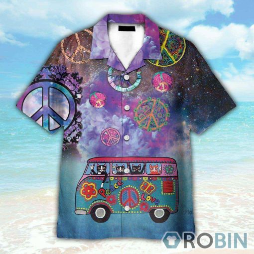 Hippie Peace Sign Cats On Bus Hawaiian Shirt
