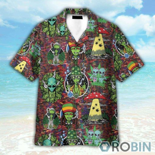 Hippie Trippy Alien Smoke Weed Hawaiian Shirt