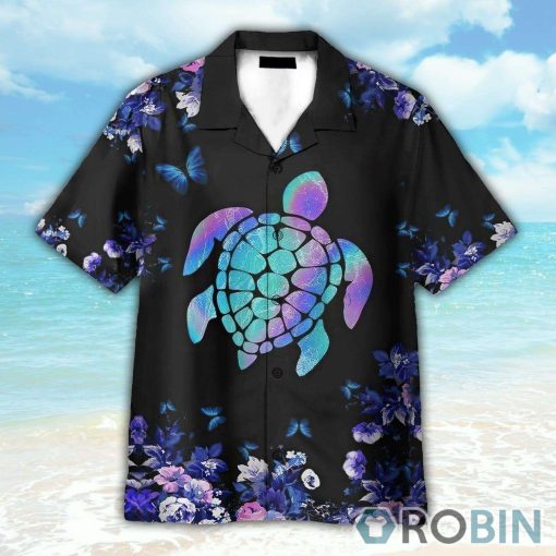 Holographic Turtle And Butterflies Hawaiian Shirt