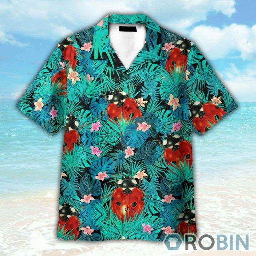 Ladybug In Tropical Green Leaves Hawaiian Shirt