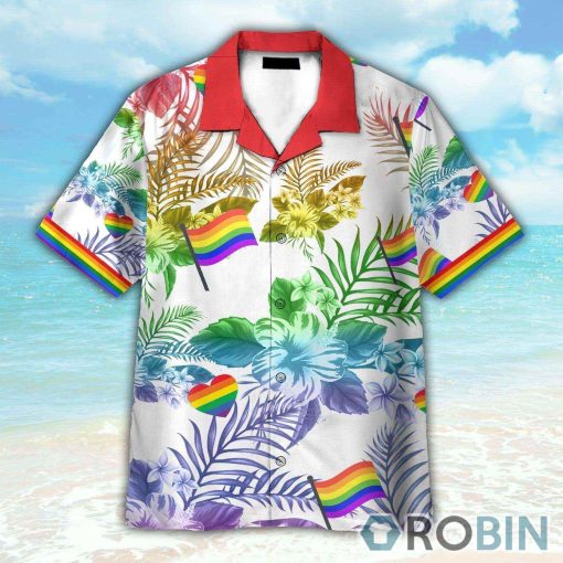 LGBT Flag Tropical Leaves Pattern Hawaiian Shirt
