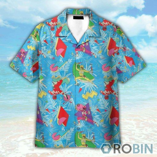 Mighty Morphin Power Ranger Blue Tropical Cosplay Costume Hawaiian Shirt