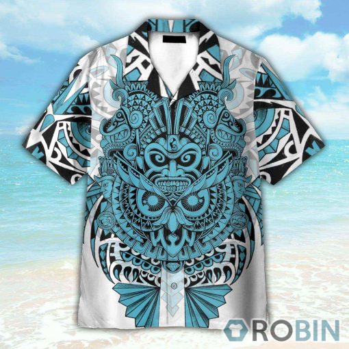 Nordic Viking Owl Tattoo Blue Color Hawaiian Shirt