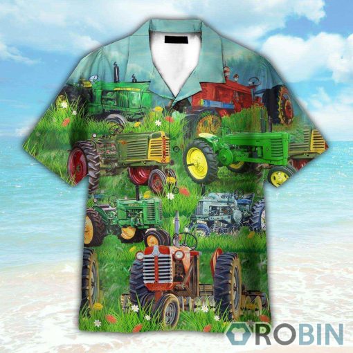 Old Tractor Tropical Green Grass Hawaiian Shirt