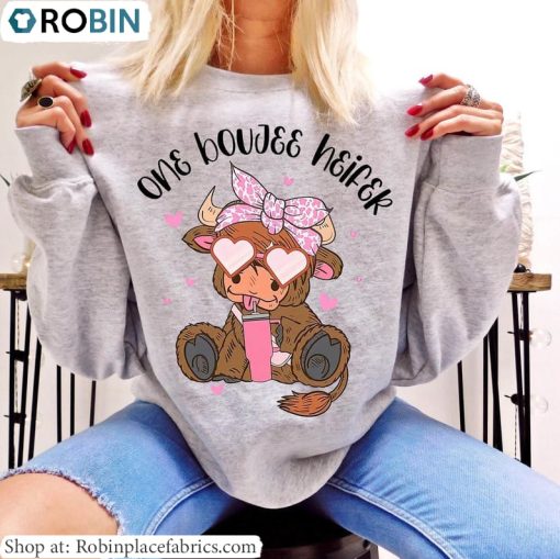 One Boujee Heifer Shirt, Cute Heifer Valentine Crewneck Unisex Hoodie