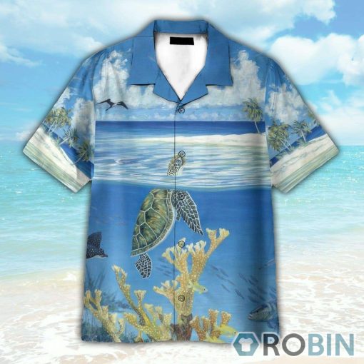 Peaceful Turtles Ocean World Swim Trunk Hawaiian Shirt