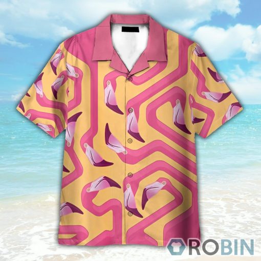 Pink Flamingo Maze Yellow Background Hawaiian Shirt