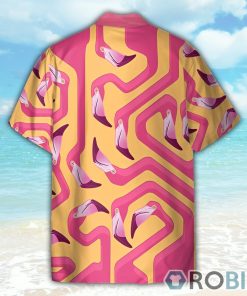 Pink Flamingo Maze Yellow Background Hawaiian Shirt