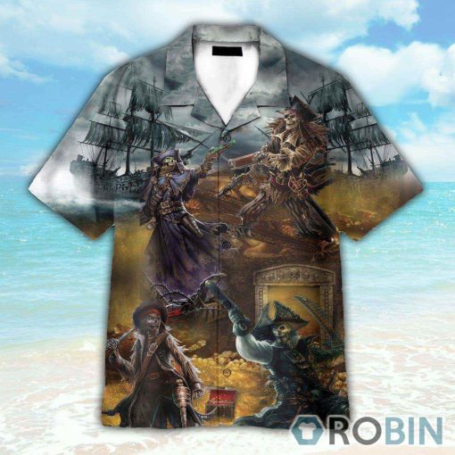 Pirate Skull Fighting For Treasure Hawaiian Shirt