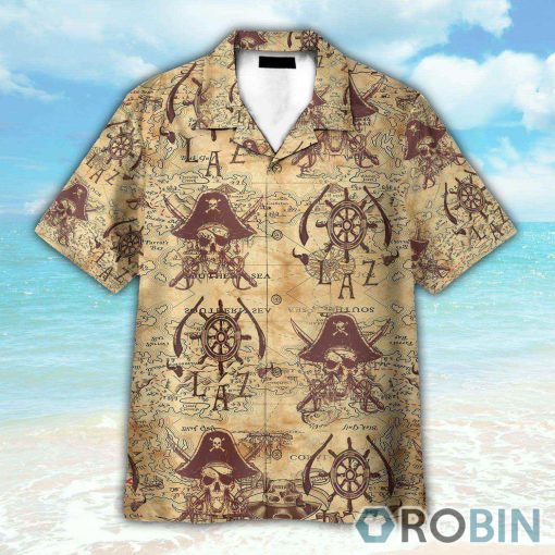 Pirate Skull Vintage Nautical Map Pattern Hawaiian Shirt