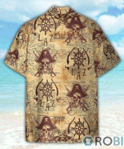 Pirate Skull Vintage Nautical Map Pattern Hawaiian Shirt