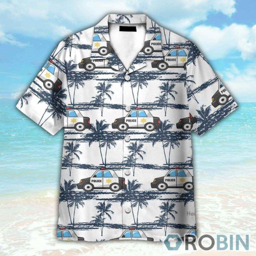 Police Car Tropical Coconut Tree Pattern Hawaiian Shirt