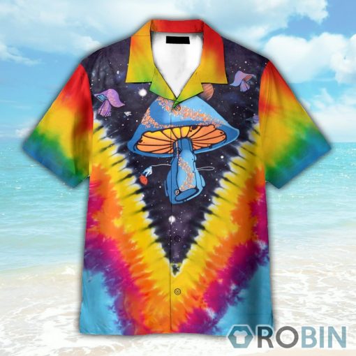 Psychedelic Art Magic Mushroom Trippy Hippie Tie Dye Hawaiian Shirt