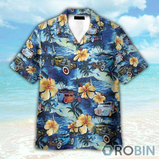 Rat Rod And Tropical Hibiscus Pattern Hawaiian Shirt
