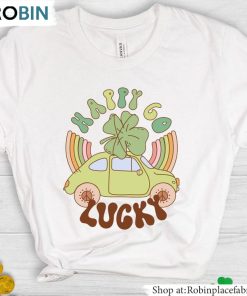 Retro Happy Go Lucky Shirt, Shamrock Crewneck Unisex Hoodie