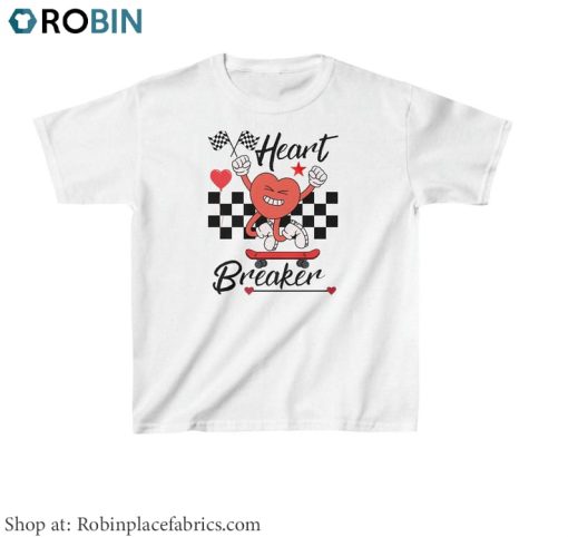 Retro Heartbreaker Skateboard Shirt, Big Kid Heart Breaker Short Sleeve Long Sleeve