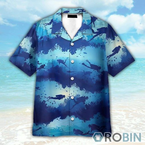 Scuba Diving Blue Button’s Up Shirts, Hawaiian Shirt