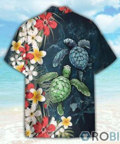Sea Turtle Tropical Hibiscus And Plumeria Hawaiian Shirt