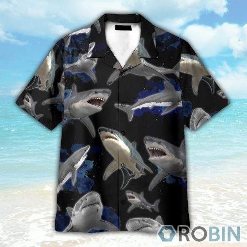 Shark Wave In Dark Ocean Hawaiian Shirt