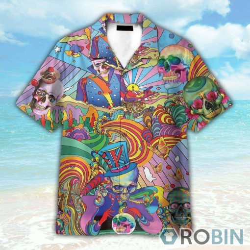 Skull Colorful Printed Casual Abstract Hippie Hawaiian Shirt