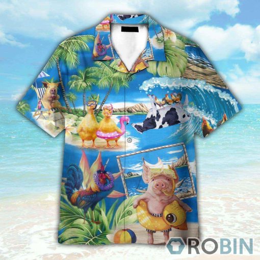 Stay Cool Duck Rooster Pig And Cow Animals Hawaiian Shirt