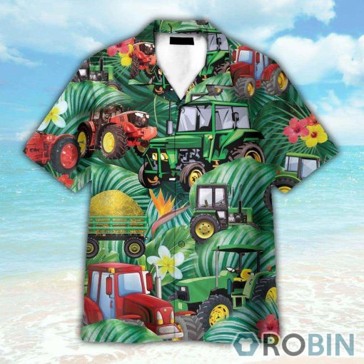 Tractor Tropical Tropical Green Leaf Forest Pattern Hawaiian Shirt
