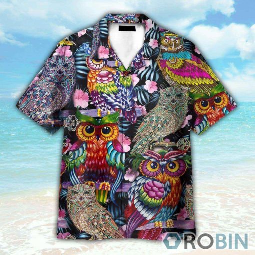 Tropical Colorful Owl Button’s Up Shirts, Hawaiian Shirt
