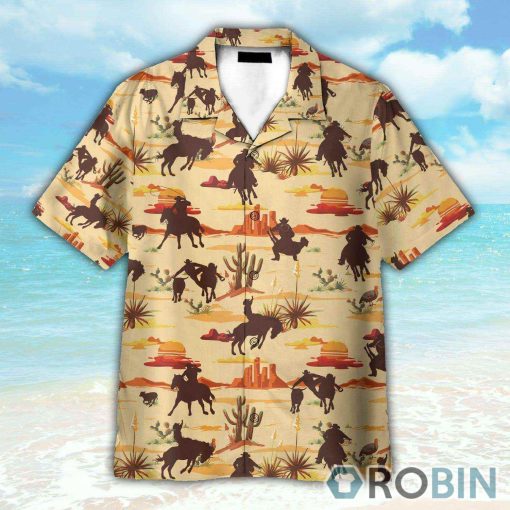 Vintage Texas Desert Cowboy Horse Racing Hawaiian Shirt