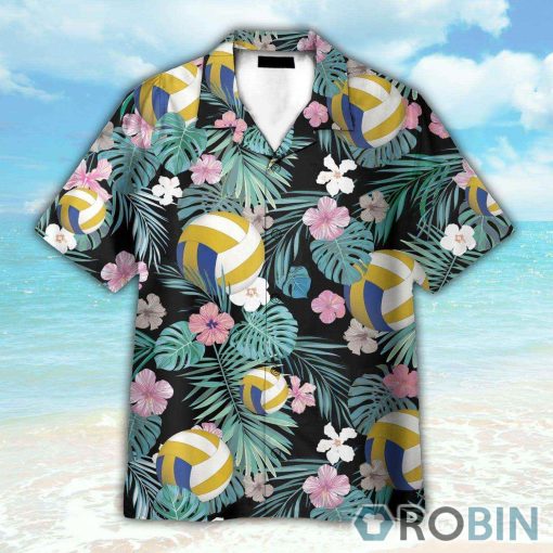 Volleyball Tropical Leaves Pattern Hawaiian Shirt