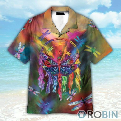 Watercolor Dragonfly And Dreamcatcher Hawaiian Shirt
