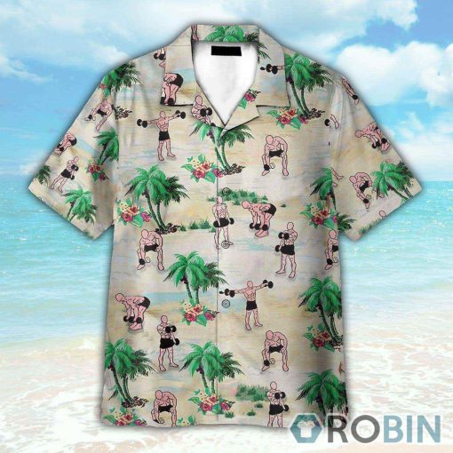 Weight Lifting Tropical Pattern Hawaiian Shirt