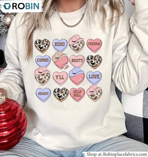 Western Hearts Sweatshirt , Neutral Howdy Valentine Shirt Unisex Hoodie