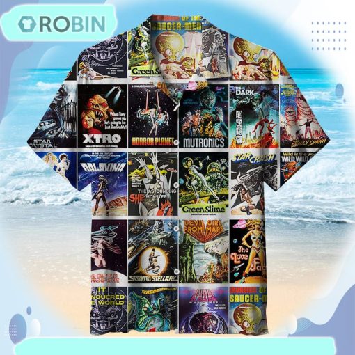 Aliens and Sexy Girls Sci Fi Vintage Trash Horror Movie Unisex Hawaiian Shirt