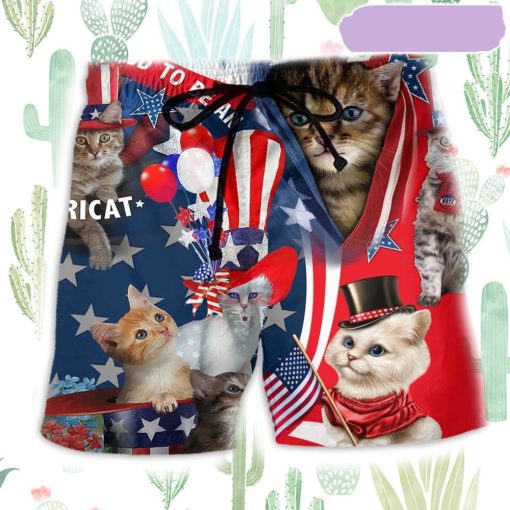 America Proud To Be An Cat Beach Short, Gift for Holiday Summer