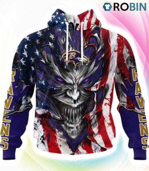 Baltimore Ravens Demon Face Design 3D Hoodie, Ravens Unique Gifts