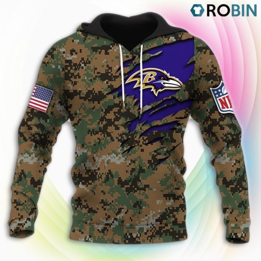 Baltimore Ravens NFL Honor US Marine Veterans 3D Hoodie, Ravens Team Gifts