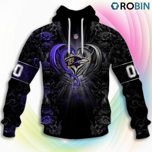 Baltimore Ravens NFL Rose Dragon 3D Hoodie, Ravens Apparel