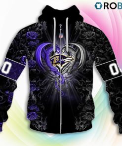 Baltimore Ravens NFL Rose Dragon 3D Hoodie, Ravens Apparel Baltimore Ravens NFL Rose Dragon 3D Hoodie, Ravens Apparel