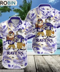 Baltimore Ravens Taz And Bugs NFL Teams Hawaiian Shirt Baltimore Ravens Taz And Bugs NFL Teams Hawaiian Shirt