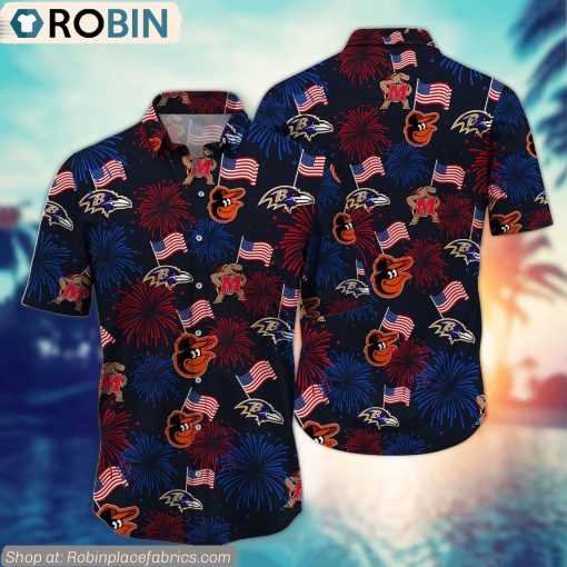 Baltimore Sports Logo Pattern Happy 4th Of July Hawaiian Shirt