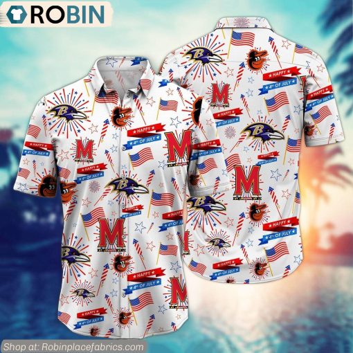 Baltimore Sports Logo Team Happy 4th Of July Hawaiian Shirt