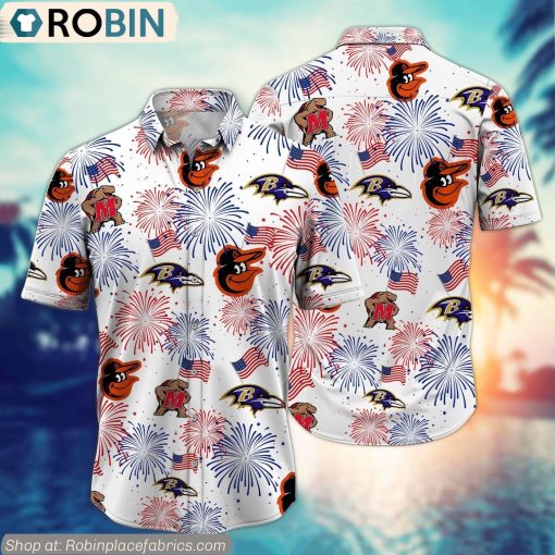 Baltimore Sports Team Pattern Happy 4th Of July Hawaiian Shirt