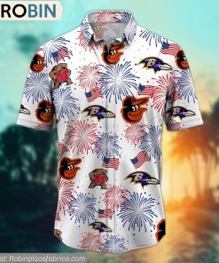 Baltimore Sports Team Pattern Happy 4th Of July Hawaiian Shirt