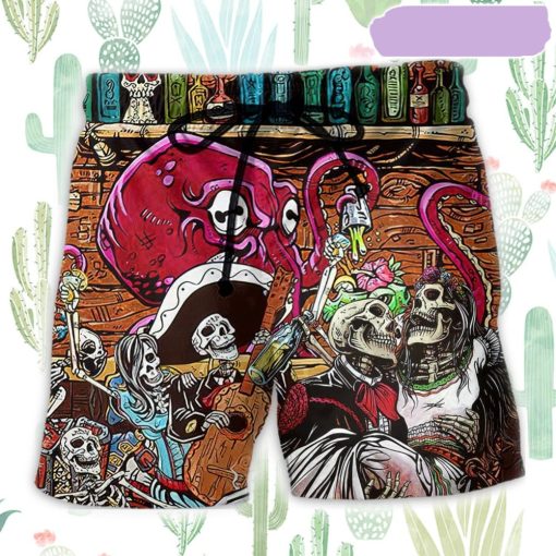 Bartender Skull Play Together Beach Short, Gift for Holiday Summer