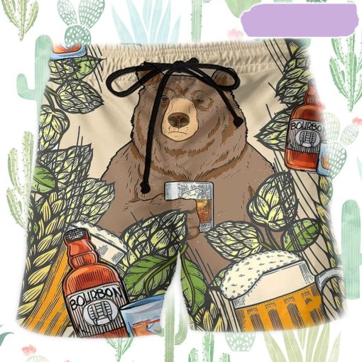 Bear I Drink Bourbon Beach Short, Gift for Holiday Summer