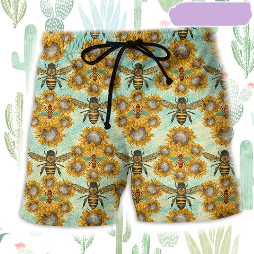Bee Loves Sunflowers Style Beach Short, Gift for Holiday Summer