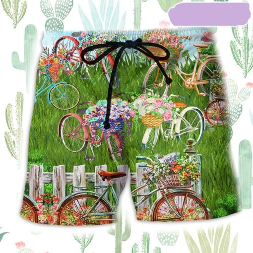 Bike Love Flowers Style Beach Short, Gift for Holiday Summer