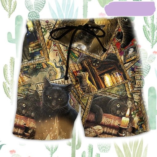 Black Cat Magic Retro Beach Short, Gift for Holiday Summer
