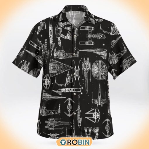 Black Star Wars Space Ship Pattern Hawaiian Shirt